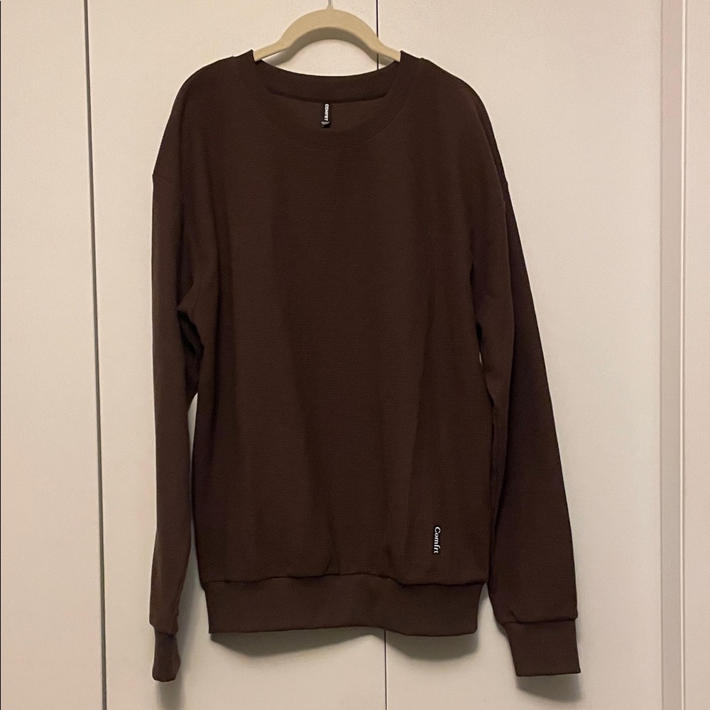 Waffle knit Brown Long Sleeve Top
